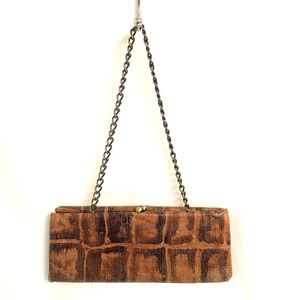 HOBO INTERNATIONAL Brown Leather Animal Print Convertible Clutch w/ Chain Strap